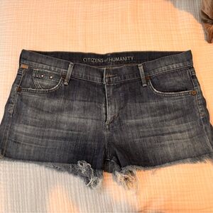 Citizens of Humanity Frayed Hem Blue Denim Shorts